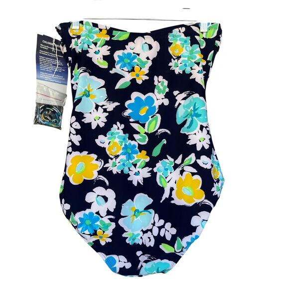 Gabar Swimsuit Womens 14 Navy Multi Floral Bandeau Chlorine Resist One Piece NWT - Picture 2 of 11